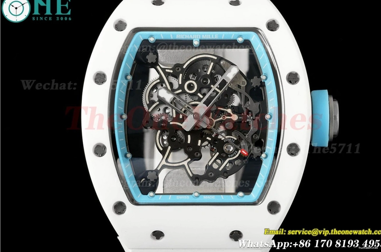 Strap Skeleton RM055 RMUL2 On Dial Blue T+F White Ceramic Rubber White 1225